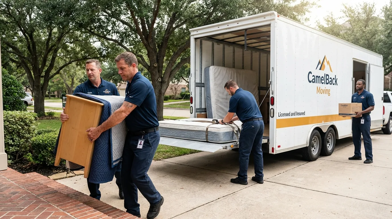 Crew loading residential truck for cross-state move from Fallon, NV